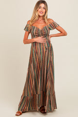 Multicolor Off Shoulder Cinched Maternity Maxi Dress