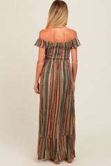 Multicolor Off Shoulder Cinched Maternity Maxi Dress