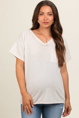 Cream Front Pocket Maternity Short Sleeve Top