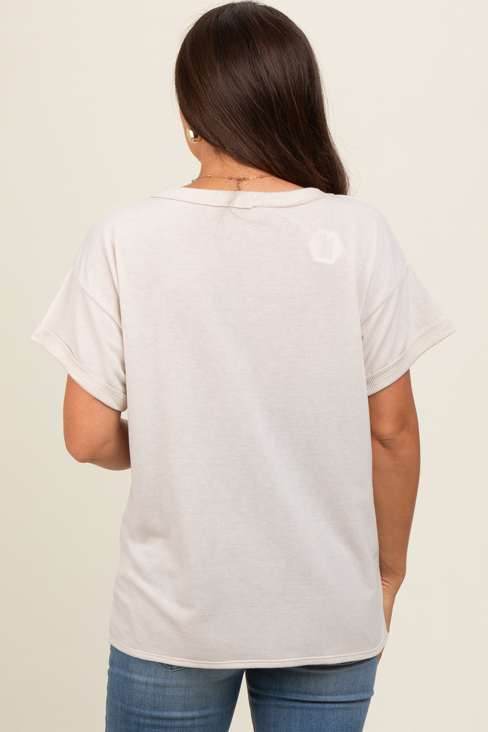 Cream Front Pocket Maternity Short Sleeve Top
