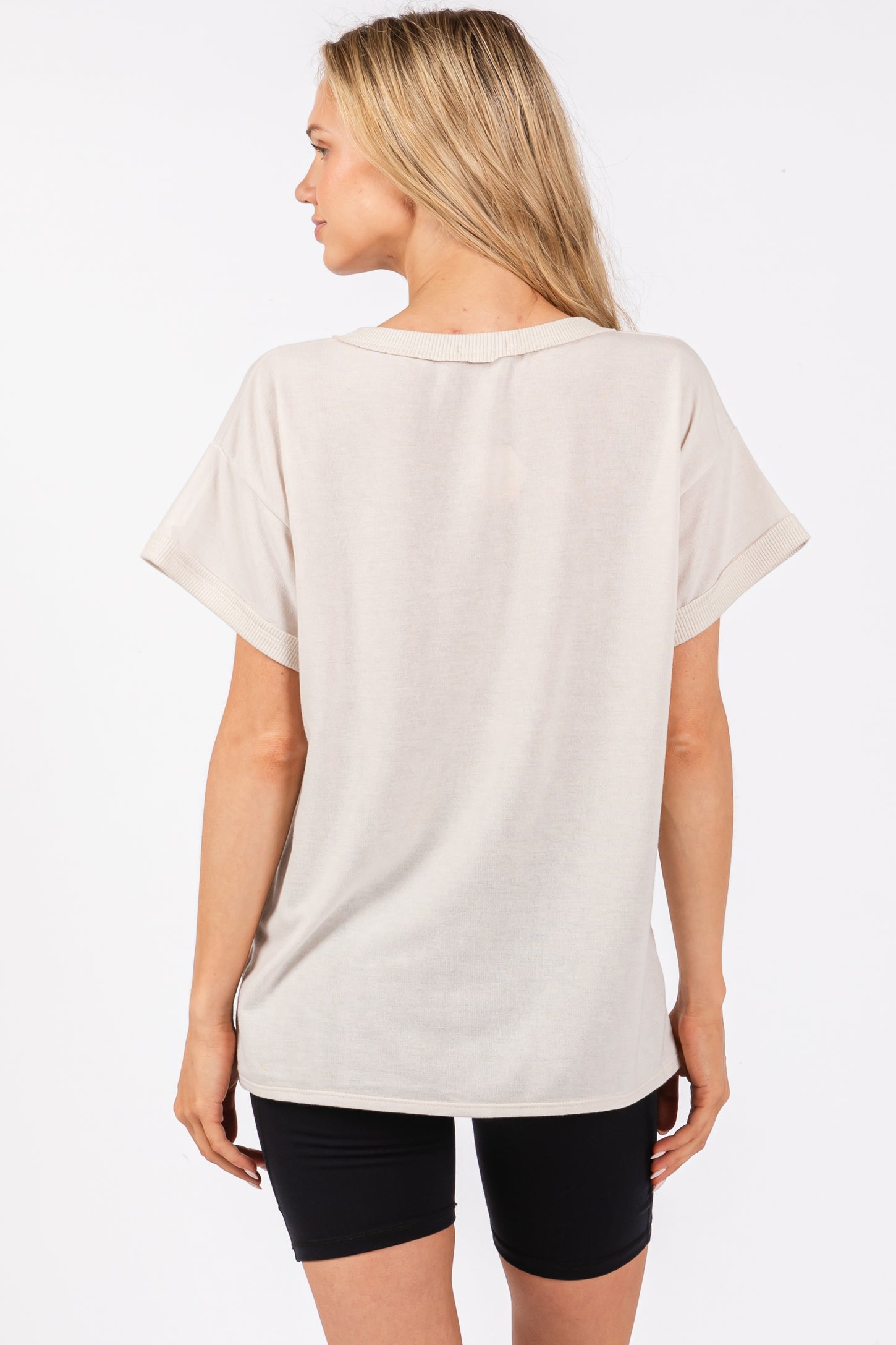 Cream Front Pocket Short Sleeve Top