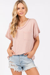 Light Pink Front Pocket Maternity Short Sleeve Top