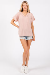 Light Pink Front Pocket Short Sleeve Top