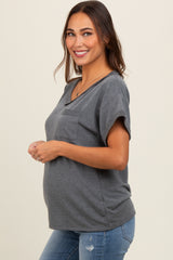 Charcoal Front Pocket Maternity Short Sleeve Top