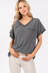 Charcoal Front Pocket Maternity Short Sleeve Top