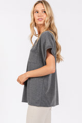 Charcoal Front Pocket Short Sleeve Top