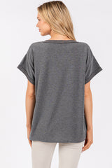 Charcoal Front Pocket Short Sleeve Top