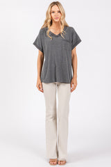 Charcoal Front Pocket Short Sleeve Top