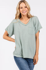 Light Olive Front Pocket Short Sleeve Top