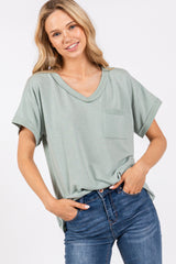 Light Olive Front Pocket Maternity Short Sleeve Top