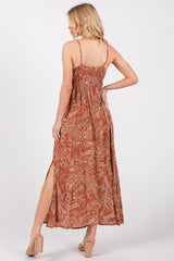 Rust Paisley Side Slit Maxi Dress