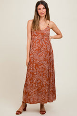 Rust Paisley Side Slit Maternity Maxi Dress