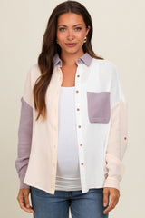 Lavender Lightweight Colorblock Maternity Button Up Top