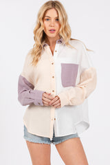 Lavender Lightweight Colorblock Button Up Top