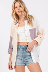 Lavender Lightweight Colorblock Button Up Top