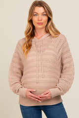 Beige Pointelle Knit Maternity Sweater