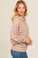 Beige Pointelle Knit Sweater