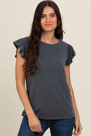 Charcoal Smocked Ruffle Sleeve Top