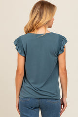 Deep Teal Smocked Ruffle Sleeve Top