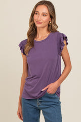 Purple Smocked Ruffle Sleeve Top