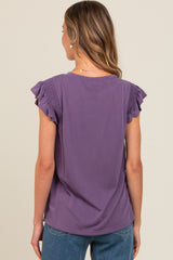 Purple Smocked Ruffle Sleeve Top