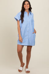 Blue Striped Shirt Mini Dress