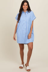 Blue Striped Maternity Shirt Mini Dress