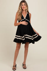 Black Contrast Wavy Trim Maternity Mini Dress