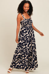 Navy Floral Smocked Wide Leg Jumpsuit