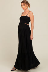 Black Smocked Cutout Maternity Maxi Dress