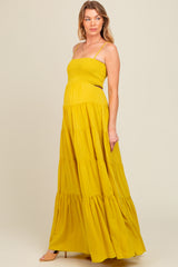 Yellow Smocked Cutout Maternity Maxi Dress