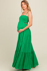 Green Smocked Cutout Maternity Maxi Dress