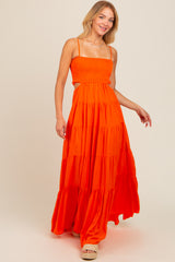 Orange Smocked Cutout Maxi Dress