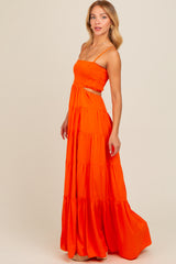 Orange Smocked Cutout Maxi Dress