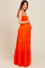 Orange Smocked Cutout Maternity Maxi Dress