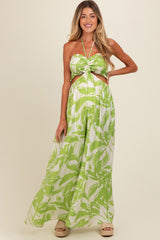 Lime Tropical Print Cutout Smocked Maternity Jumpsuit