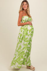 Lime Tropical Print Cutout Smocked Maternity Jumpsuit