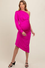 Fuchsia One Shoulder Asymmetric Maternity Dress