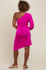 Fuchsia One Shoulder Asymmetric Dress