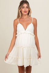 Cream Tiered Maternity Mini Dress