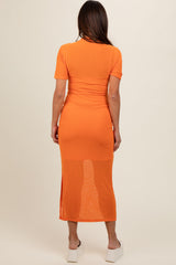 Orange Layered Mesh Maternity Maxi Dress