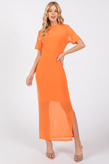 Orange Layered Mesh Maternity Maxi Dress