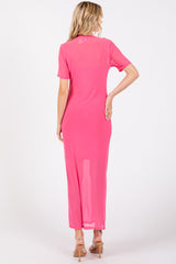 Pink Layered Mesh Maxi Dress