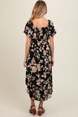 Black Floral Maternity Midi Dress