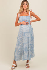 Light Blue Floral Smocked Maternity Maxi Dress