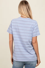 Blue Short Sleeve Multi Striped Top