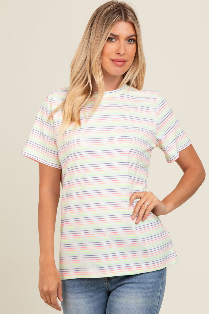 Ivory Short Sleeve Multi Striped Top