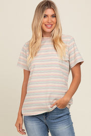 Beige Short Sleeve Multi Striped Top