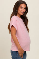 Pink Cuff Short Sleeve Maternity Top