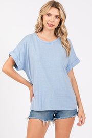 Blue Cuff Short Sleeve Top